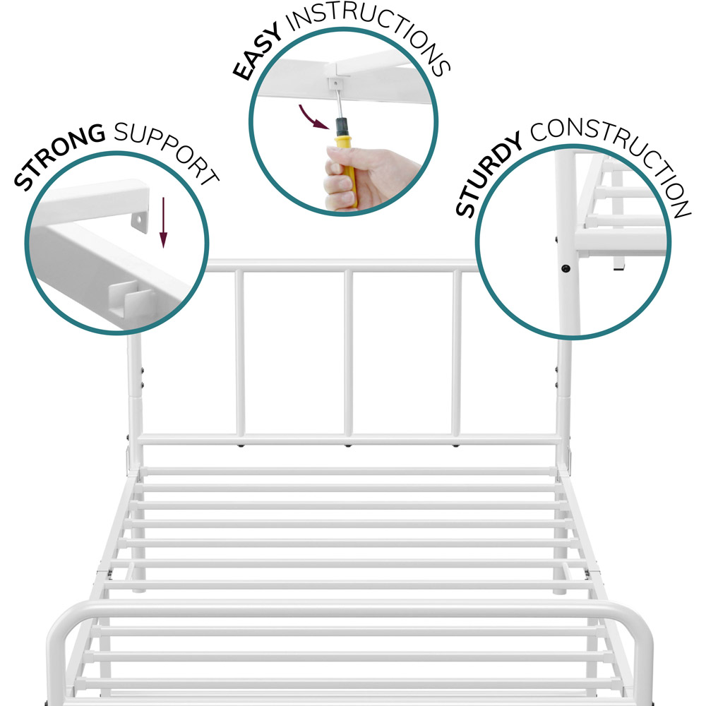 House Of Home Single White Extra Strong Metal Bed Frame with Rounded Head and Foot Board Image 4