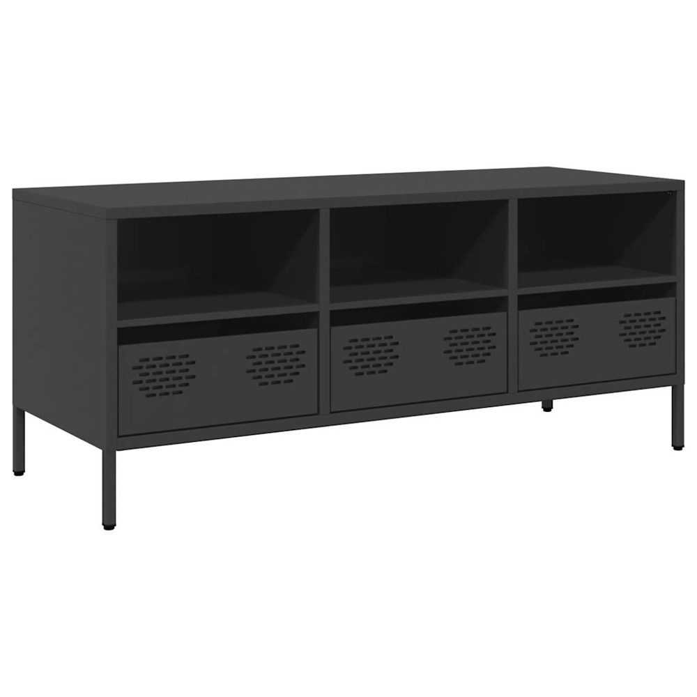 vidaXL 3 Drawer 3 Shelf Black Steel Industrial Style TV Cabinet Image 2