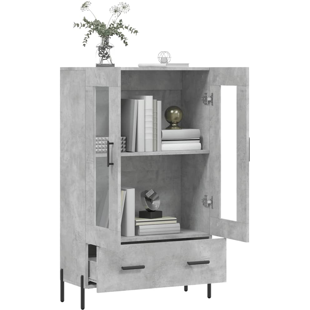 vidaXL 2 Glass Door Single Drawer Concrete Grey Highboard with Metal Legs Image 4