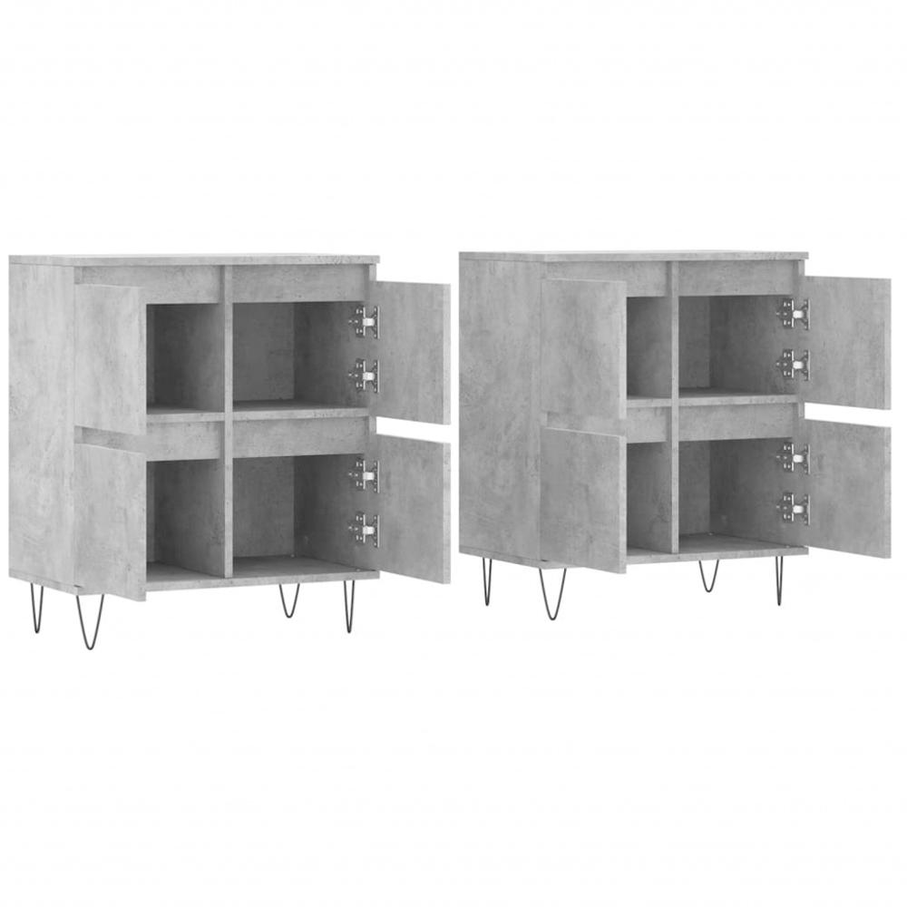 vidaXL 4 Door Concrete Grey Wooden Sideboard Set of 2 Image 4