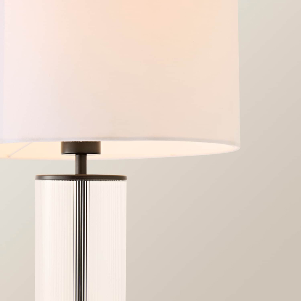 ValueLights Calin White Drum Shade Matte Black Ribbed Glass Table Lamp with Bulb Image 4