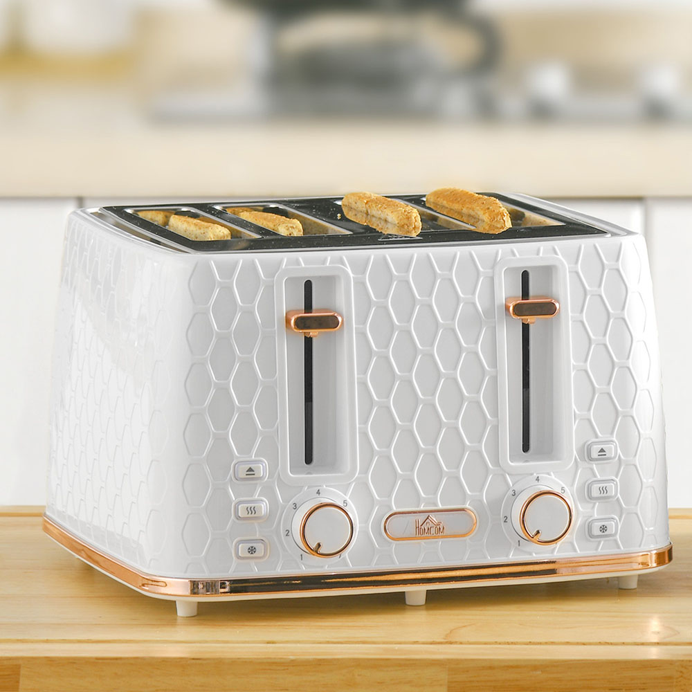 HOMCOM 800-208V70CW White Honeycomb 4 Slot Toaster 1600W Image 2