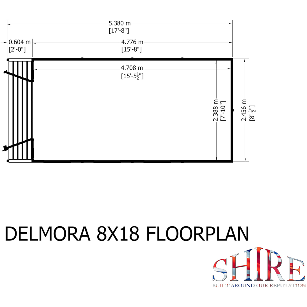 Shire Delmora 8 x 18ft Double Door Traditional Summerhouse Image 9