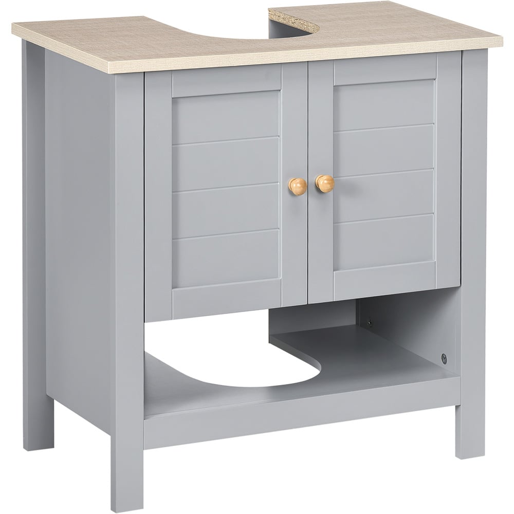 Kleankin 2 Door White and Grey Bathroom Under Sink Cabinet Image 2