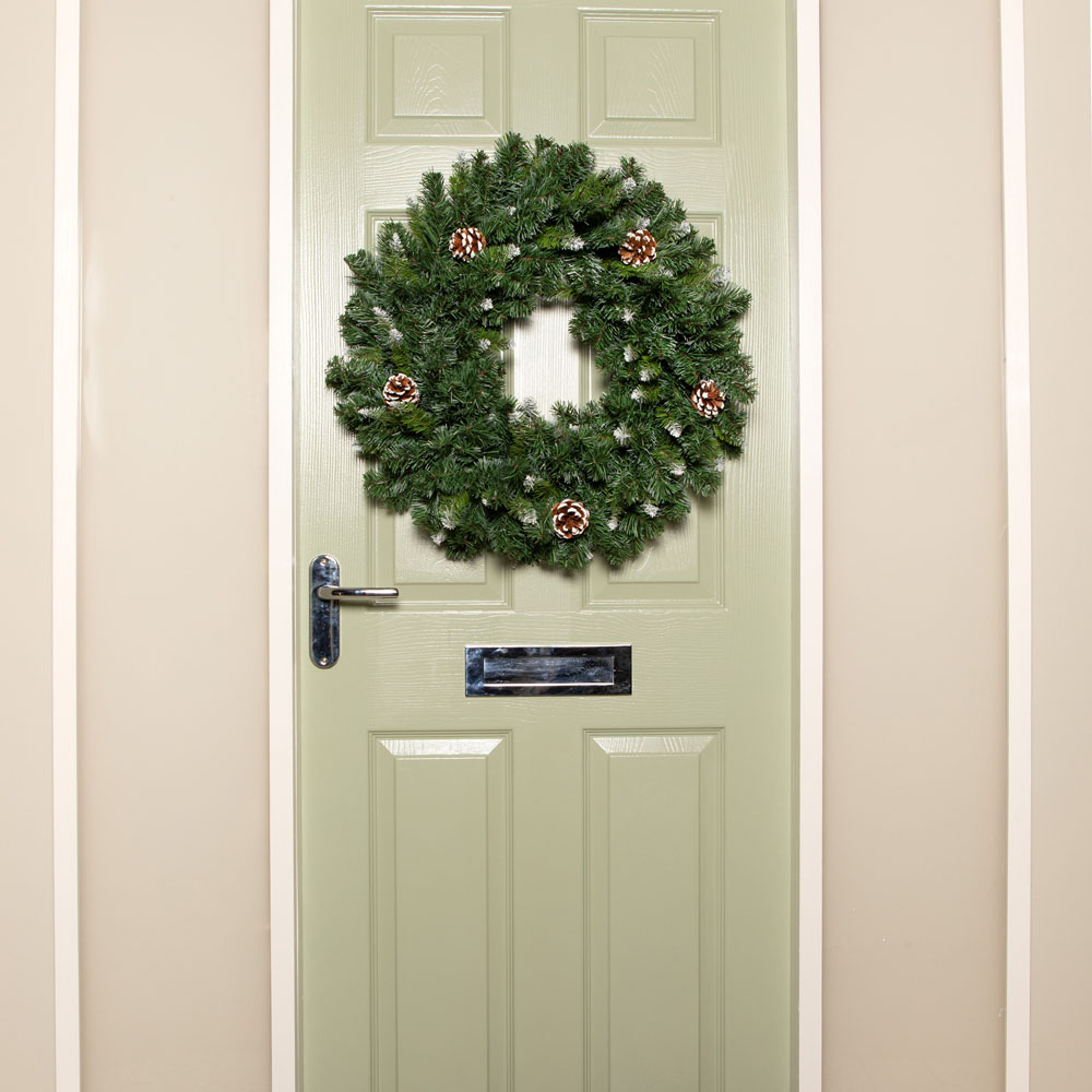 Samuel Alexander Green Snow King Fir Hanging Christmas Wreath with Pinecones 60cm Image 8
