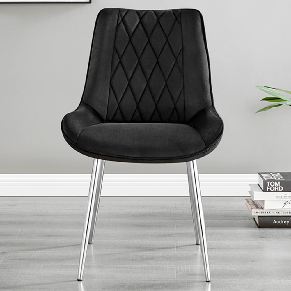 Furniturebox Cesano Set of 2 Black and Chrome Velvet Dining Chair Image 1