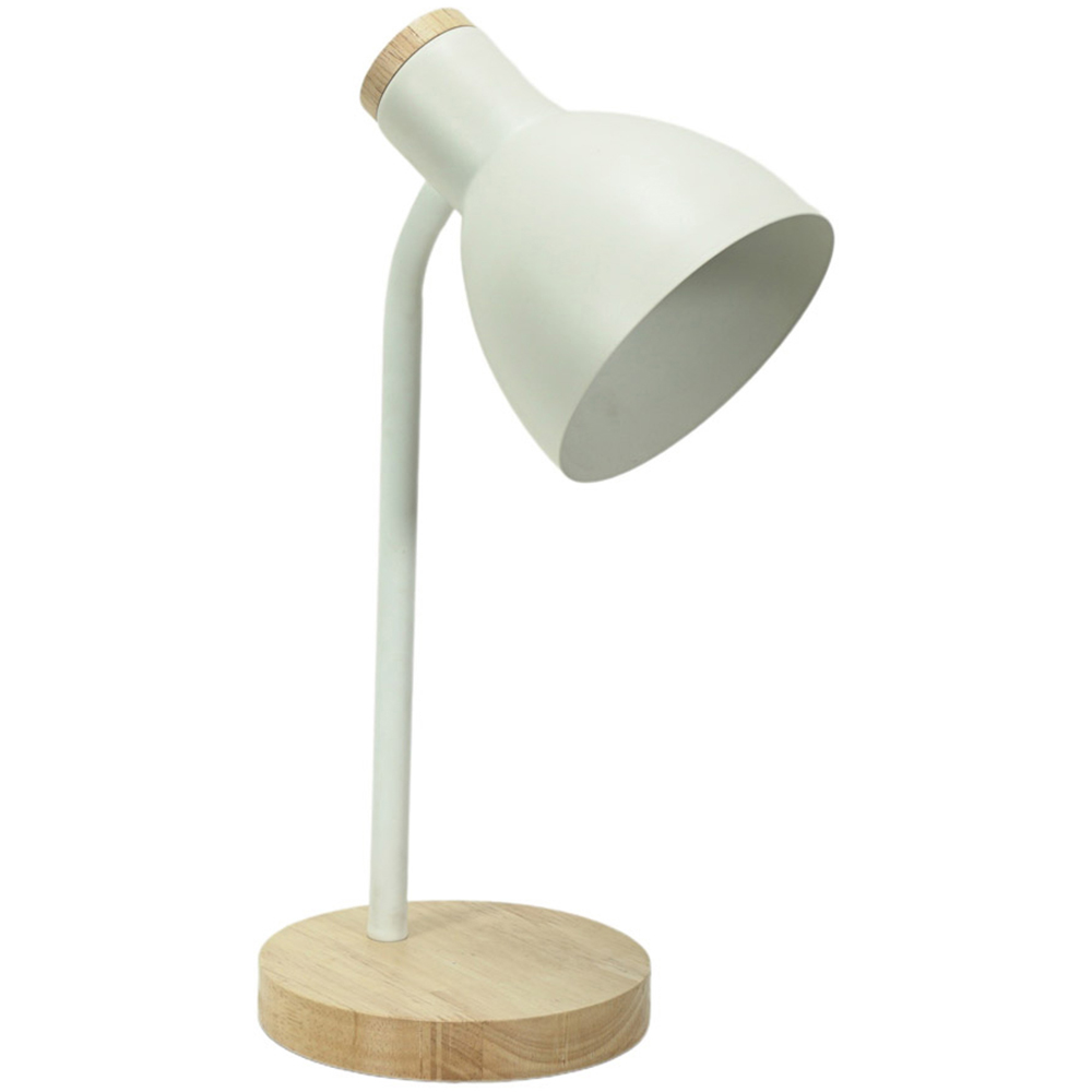 ValueLights Woody White Metal Dome Shade Wooden LED Desk Lamp Image 1
