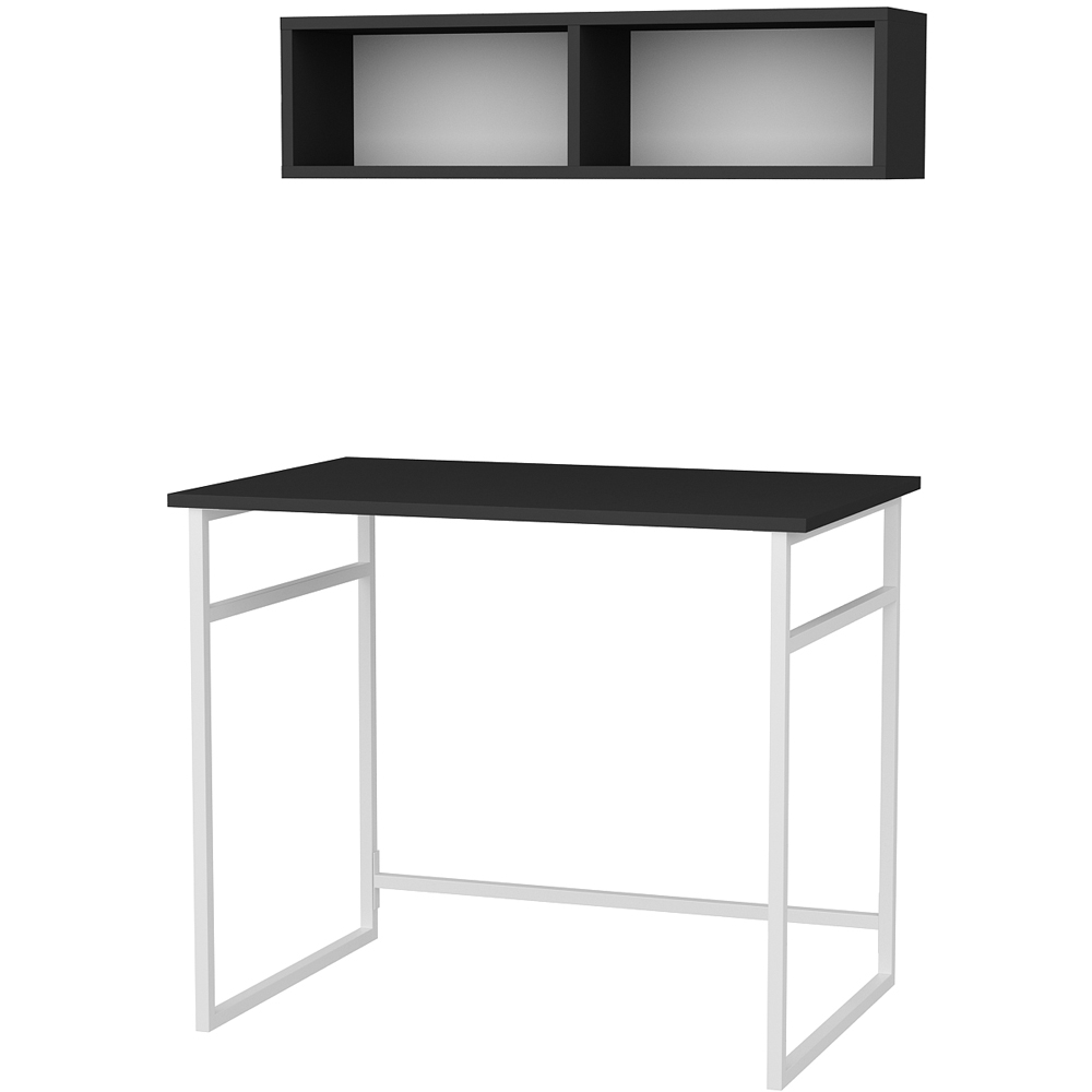 Decorotika Hussum Computer Desk with 2 Section Wall Shelf White and Anthracite Image 2