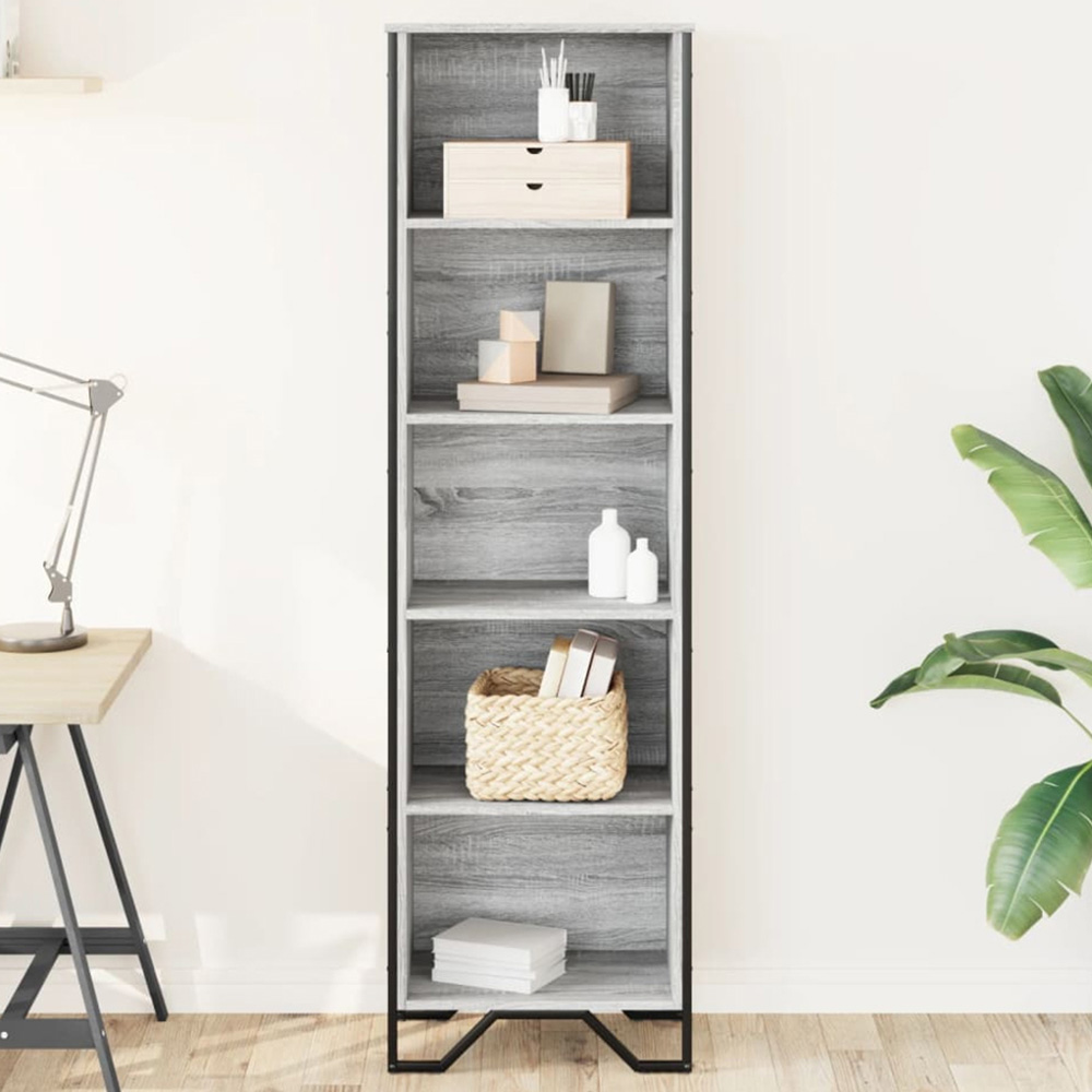 vidaXL 5 Shelf Grey Sonoma Bookcase Image 1