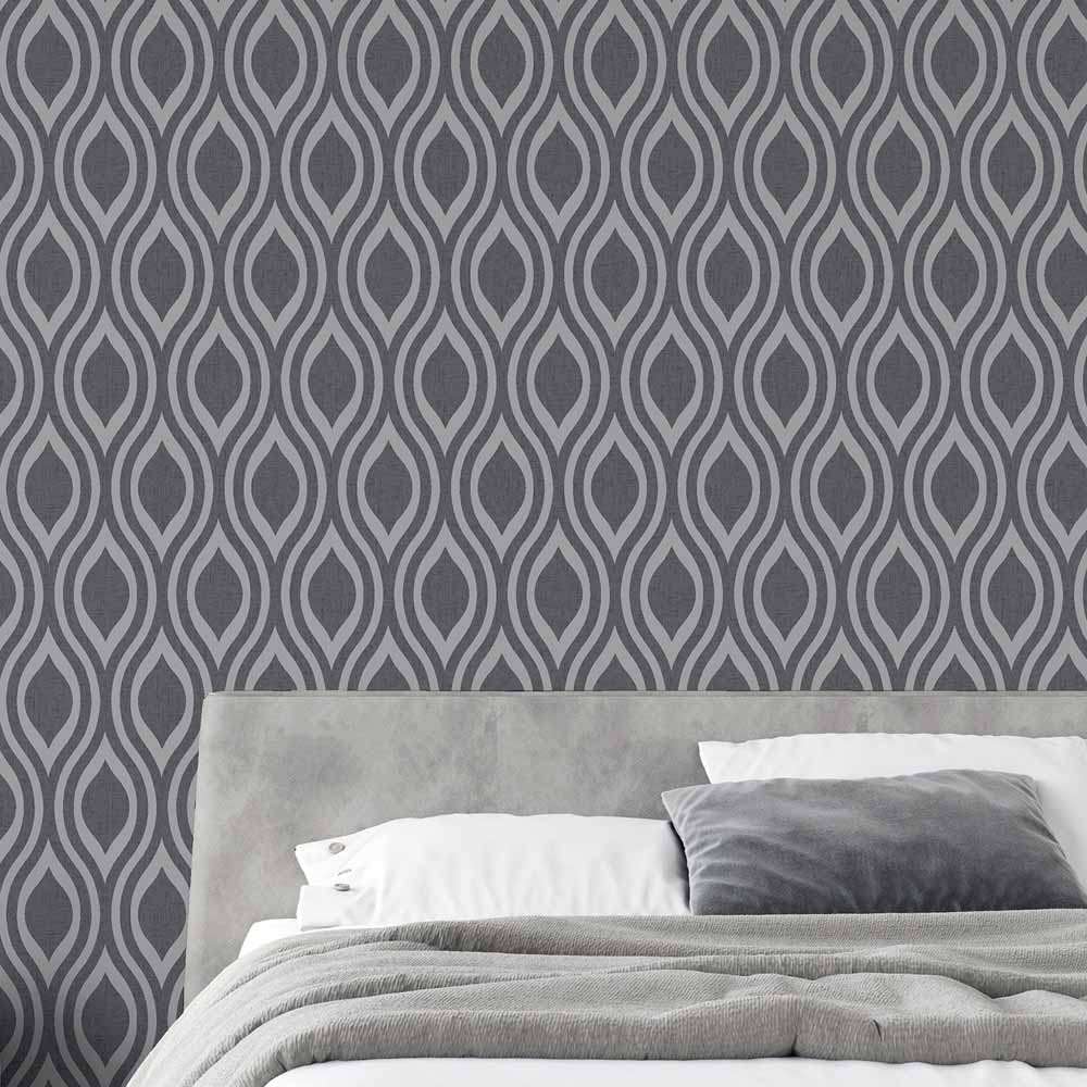 Arthouse Peel & Stick Luxe Ogee Gunmetal Silver Wallpaper Arthouse Peel & Stick Luxe Ogee Gunmetal Silver Wallpaper