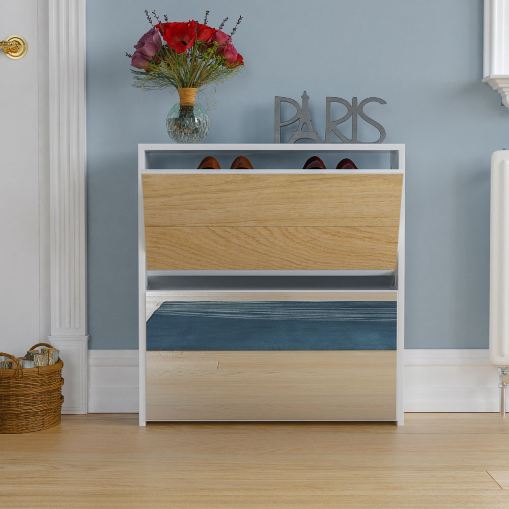 Vida Designs Welham White 2-Drawer Mirrored Shoe Cabinet Rack Image 8