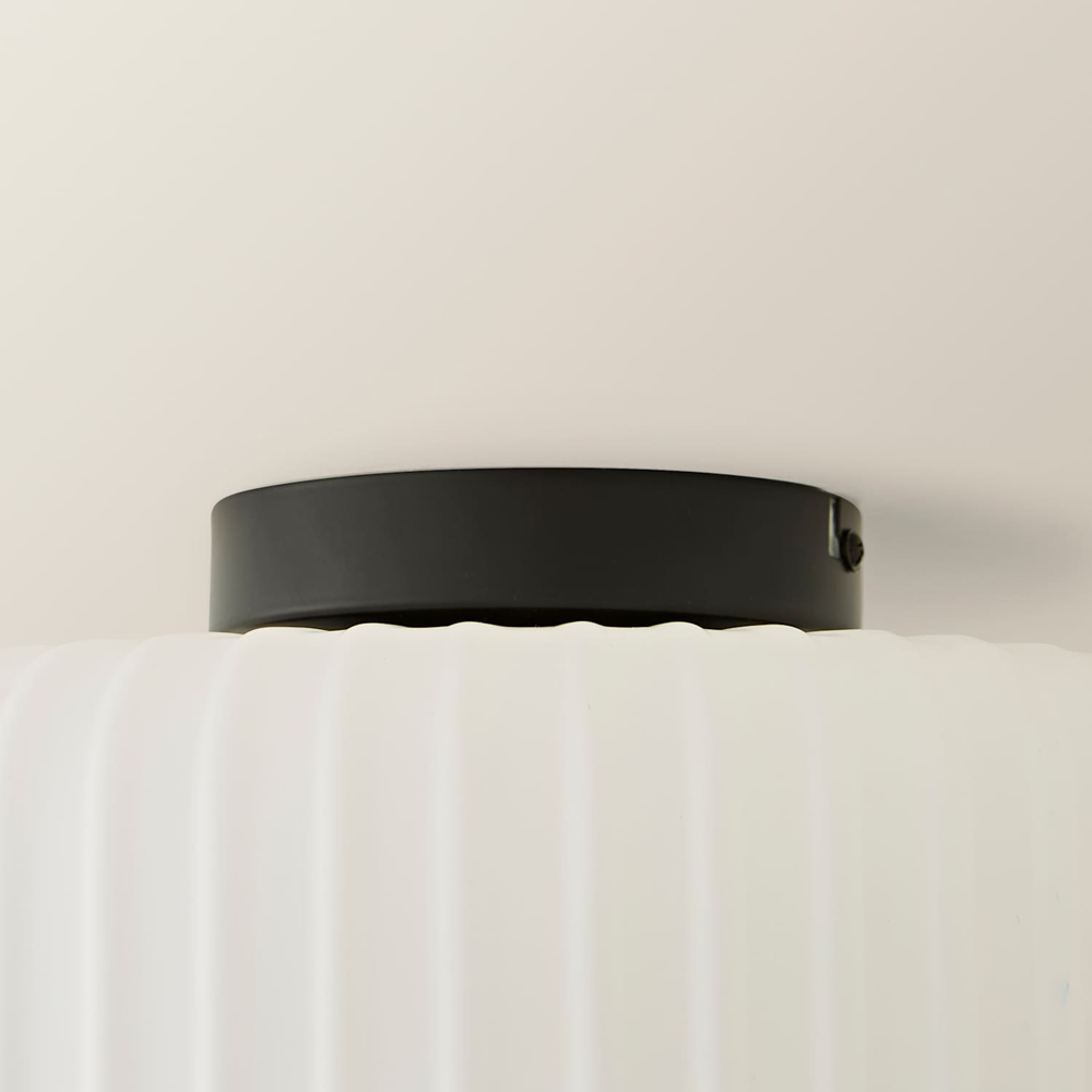 ValueLights Calpe Matte Black Frosted Glass Flush Ceiling Light with Bulb Image 5
