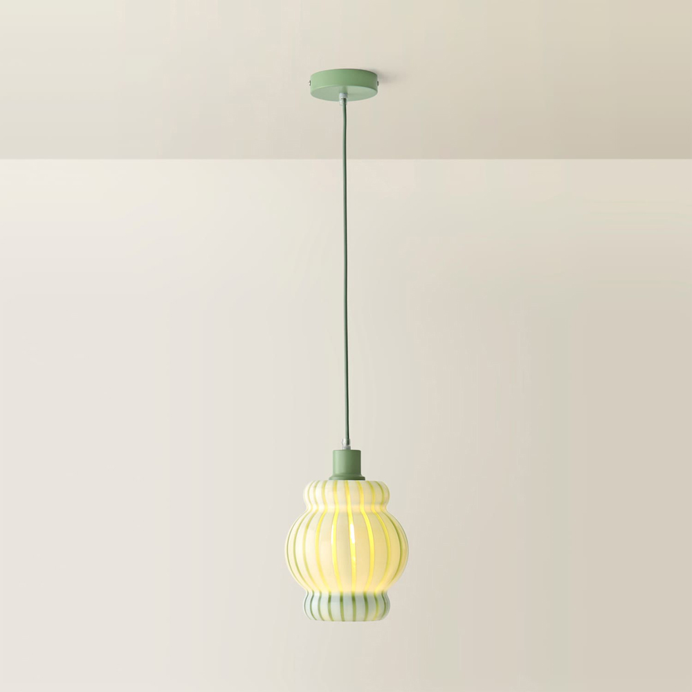 ValueLights Taffy Green Stripe Glass Pendant Ceiling Light and Bulb Image 5