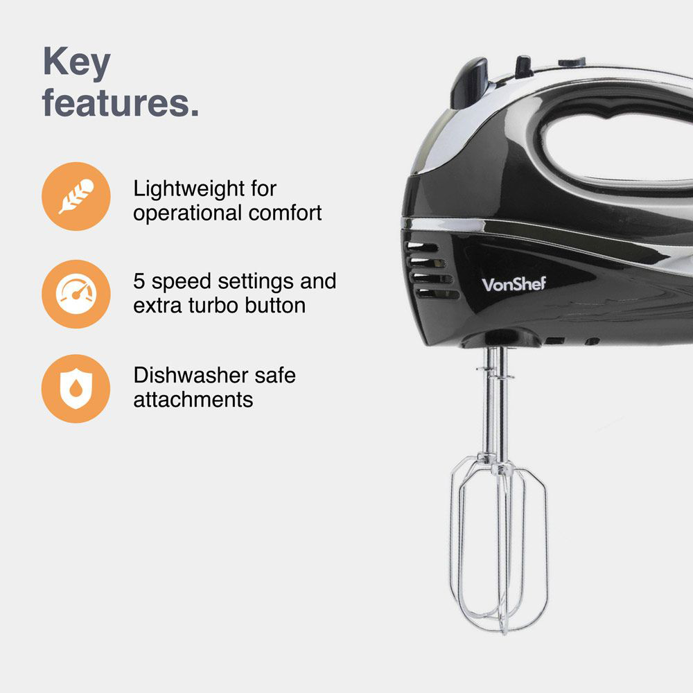 VonHaus VonShef Black Hand Mixer 300W Image 3