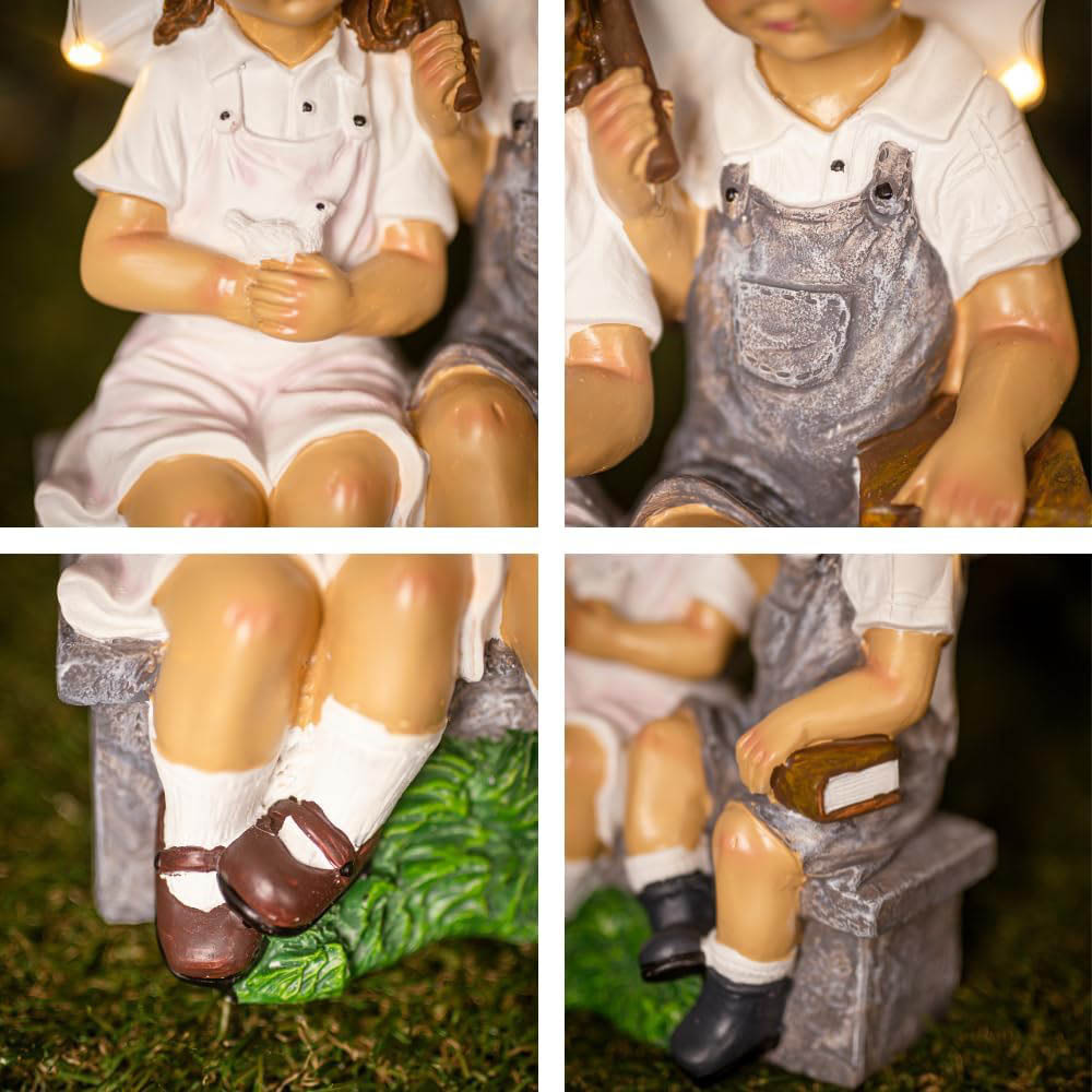 Marco Paul Solar Light Up Umbrella with Boy and Girl Sitting Garden Ornament Image 8