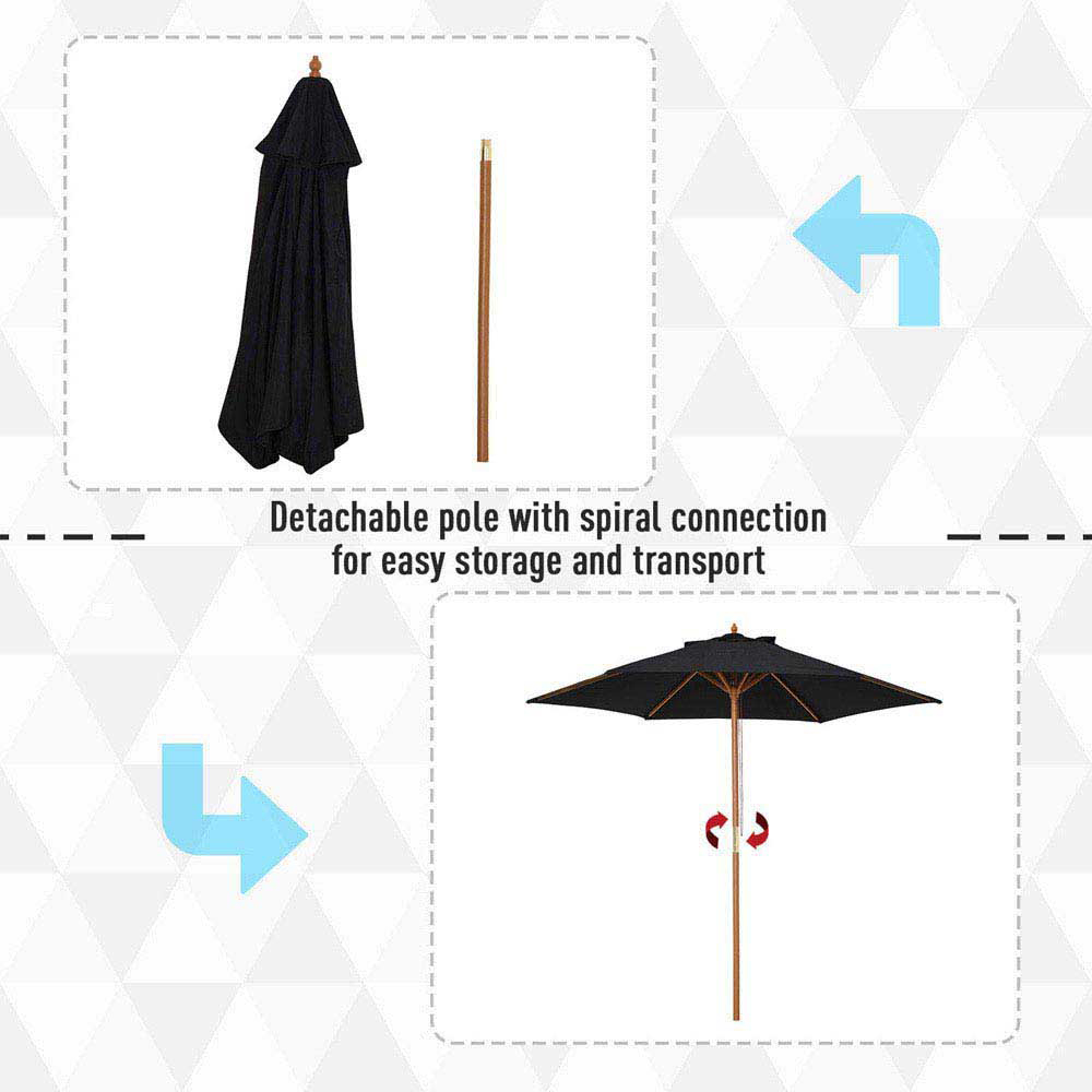 Outsunny Black Wooden Garden Parasol 2.5m Image 7