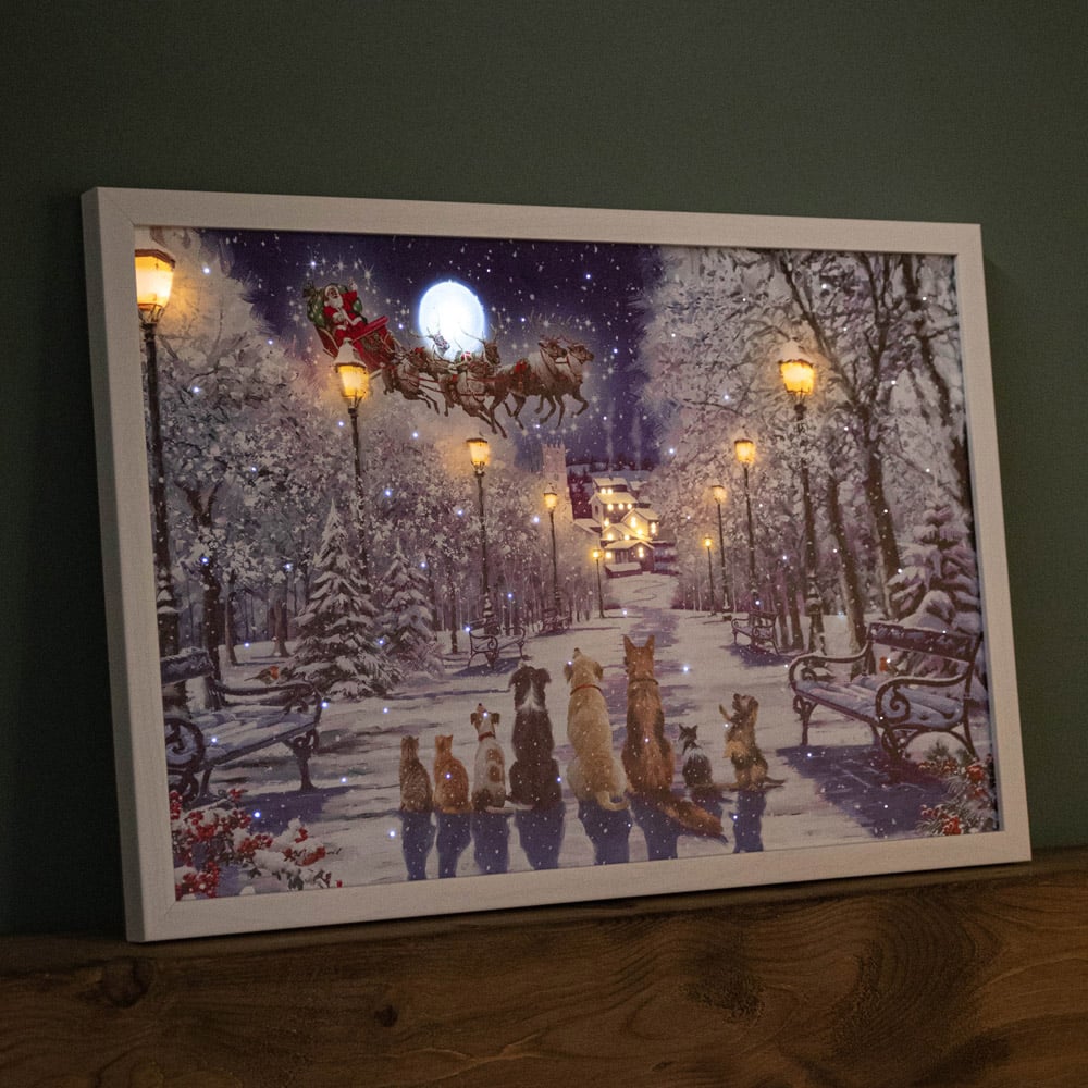 Samuel Alexander Cats and Dogs Scene Light Up Christmas Canvas 40 x 60cm Image 1