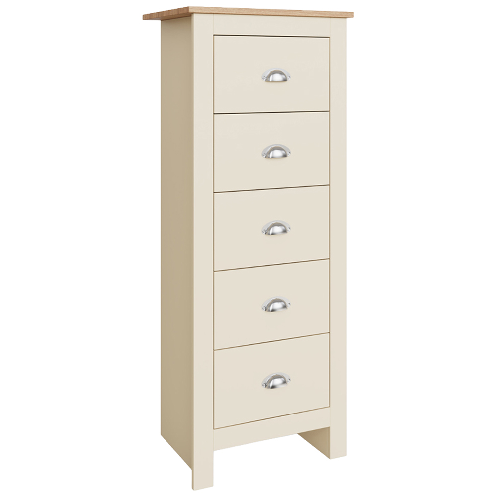 GFW Lancaster 5 Drawer Cream Tall Boy Chest of Drawers Image 2