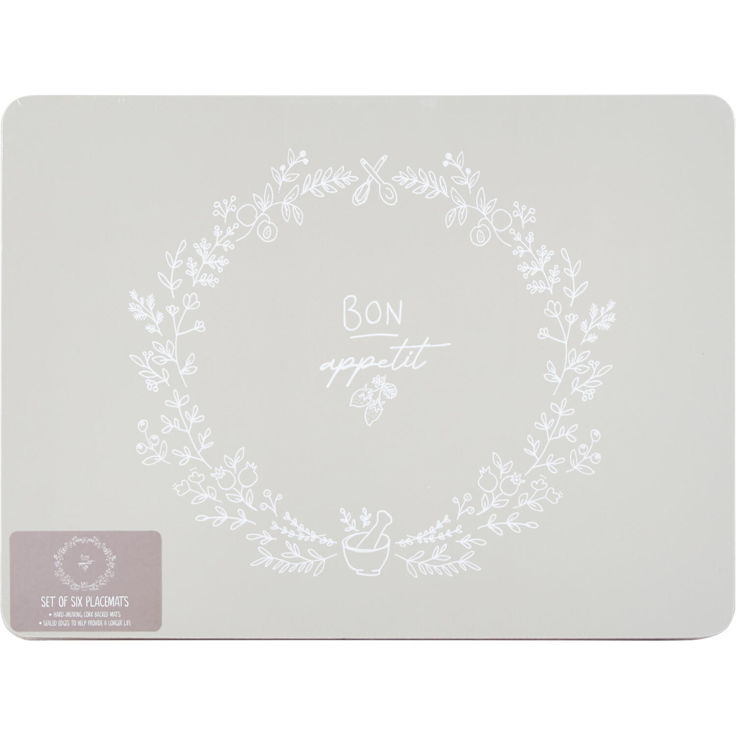 Set of 6 Bon Appetit Placemats - Grey Image 1