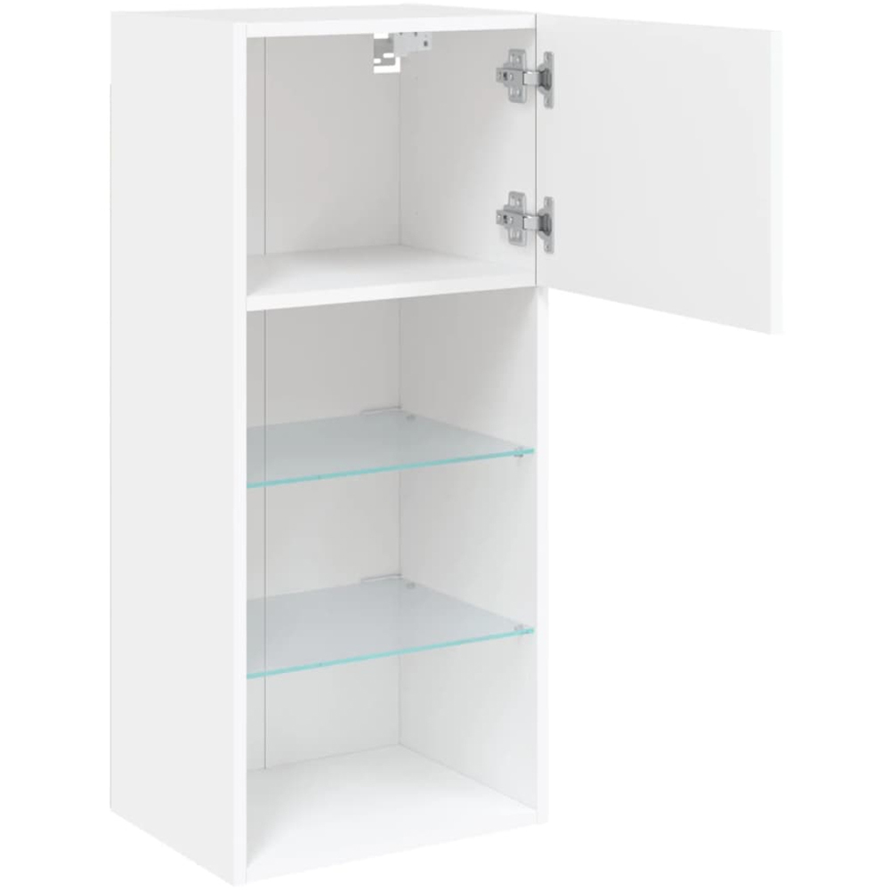 vidaXL Single Door 3 Shelf White Wooden TV Cabinet with LED Set of 2 Image 7