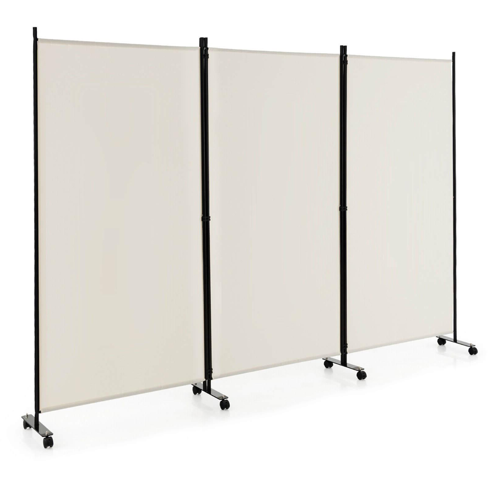 Costway Beige Foldable 3 Panel Room Divider with Wheels Image 1