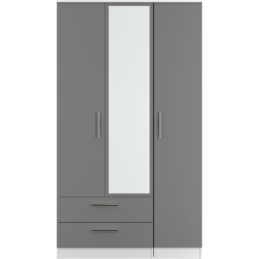 Crowndale Contrast 3 Door 2 Drawer Dusk Grey and White Tall Mirrored Wardrobe Ready Assembled Image 2