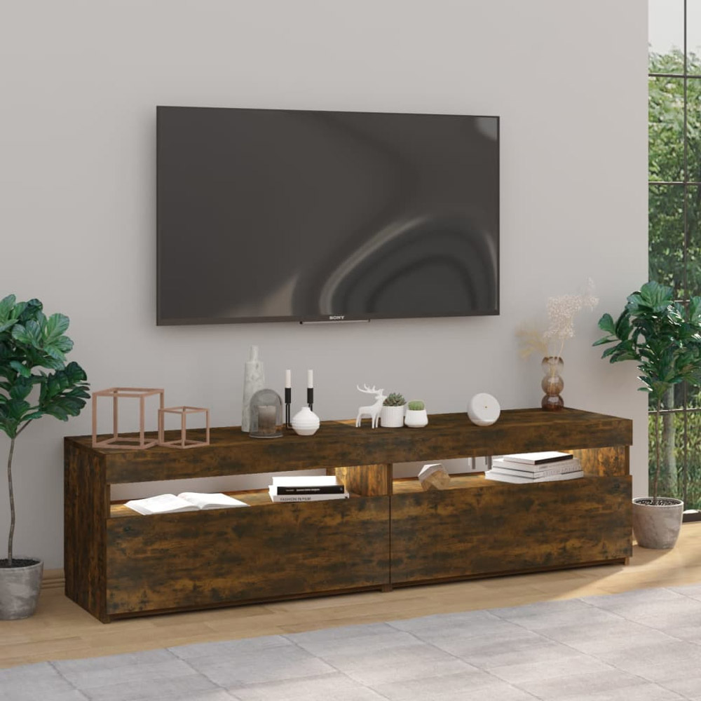 vidaXL 2 Flap Door 2 Open Shelf Smoked Oak TV Cabinet Image 4