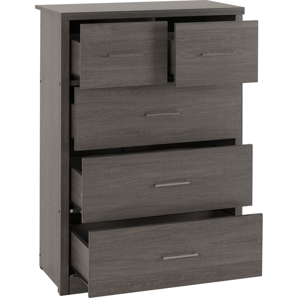Seconique Lisbon 5 Drawer Black Wood Grain Chest of Drawers Image 4