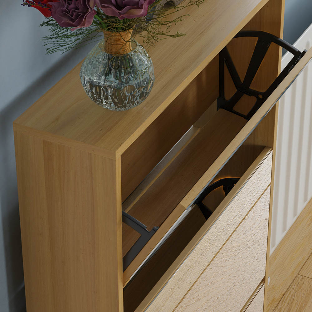 Home Vida Welham Oak 3-Drawer Mirrored Shoe Cabinet Rack Image 5