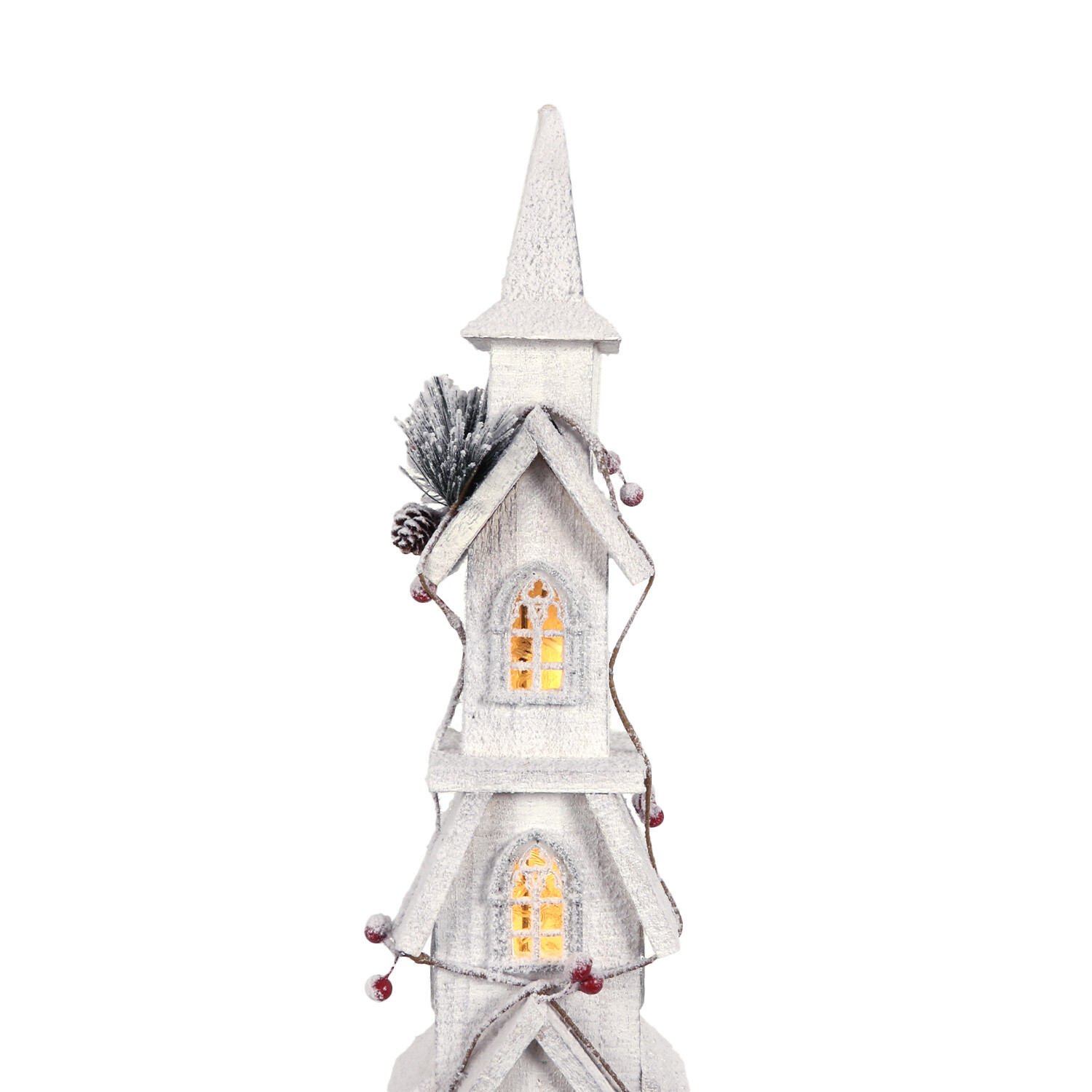 Frosted Fairytale White LED Snowy Tall Church Decoration Ornament Image 5