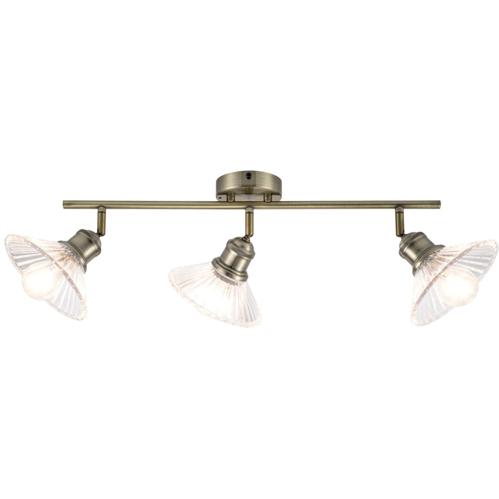 Cosylyte Milan Bathroom 3 Light Antique Brass Ribbed Glass Spotlight Image 3