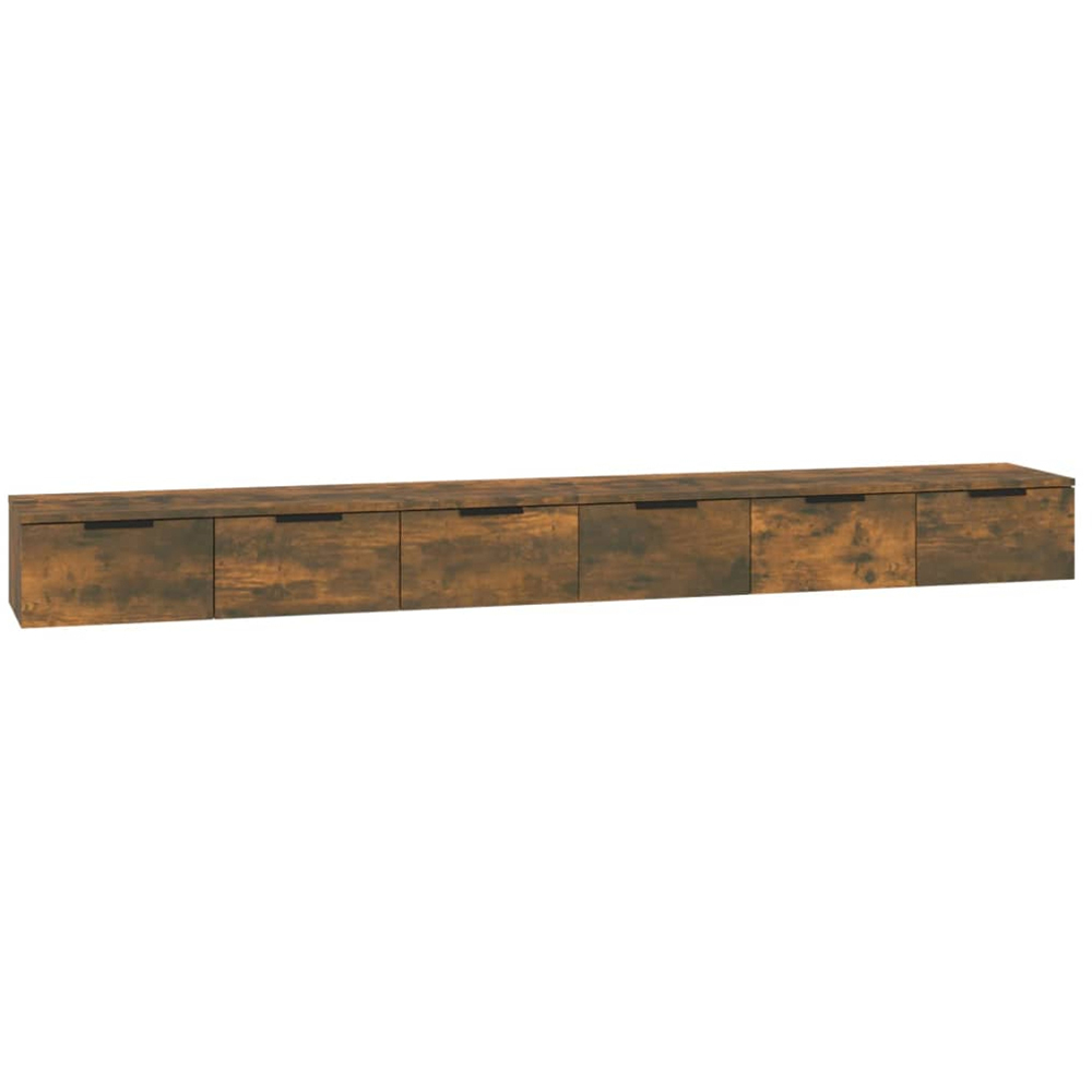 vidaXL 3 Drawer Smoked Oak Floated Wall Cabinet Set of 2 Image 2