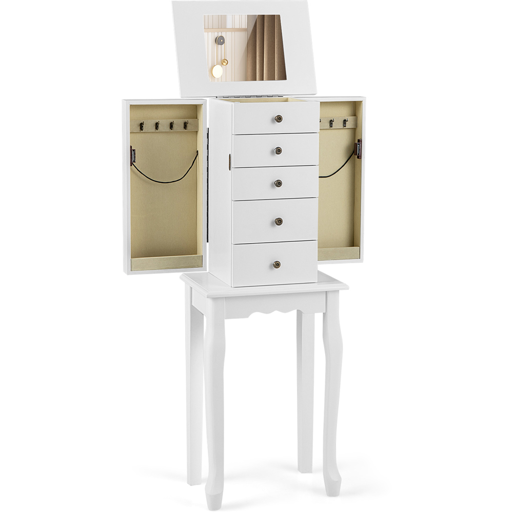 Costway 5 Drawer White Freestanding Jewellery Organizer with Flip Up Mirror Side Door Image 3