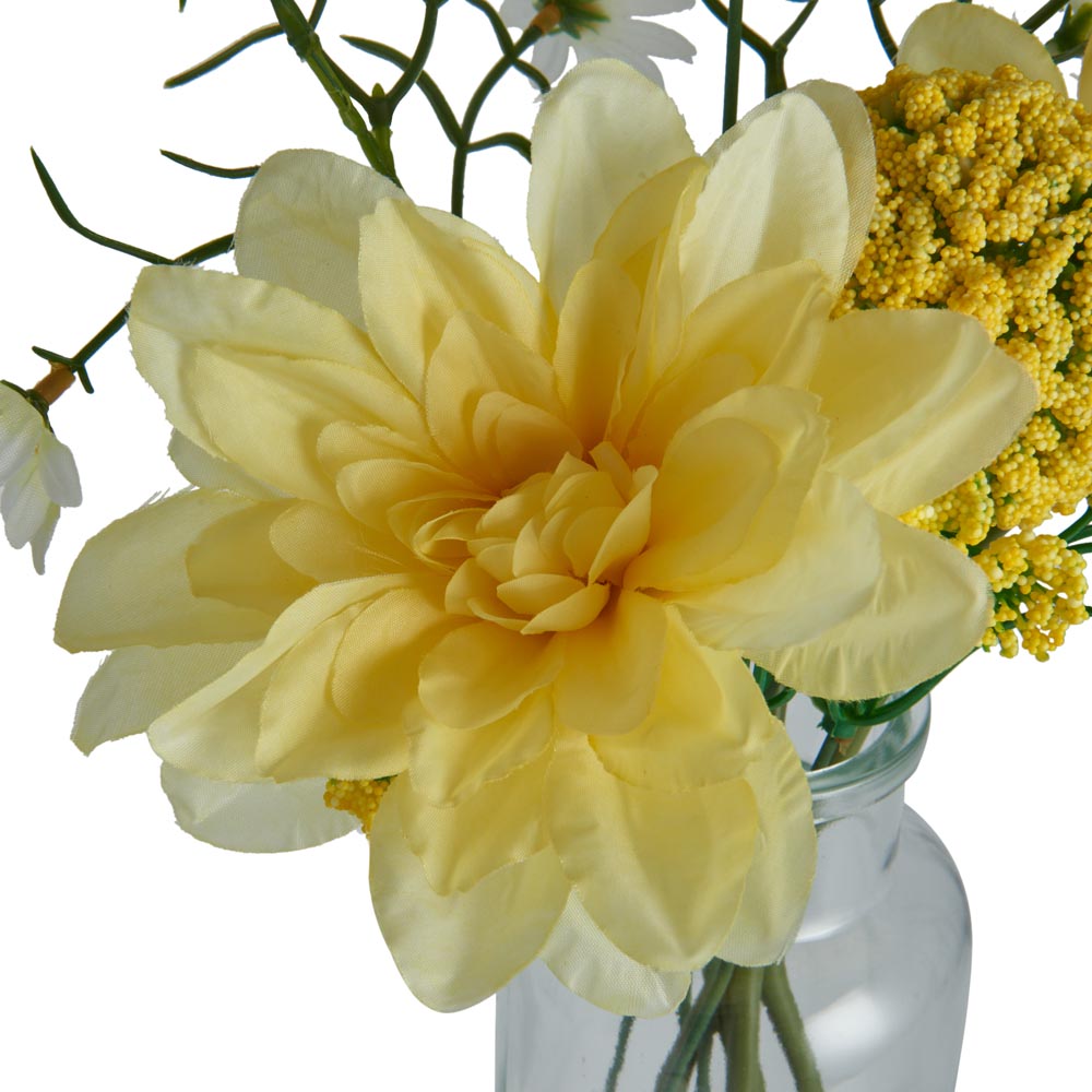 Wilko Spring Meadow Faux Yellow Dahlia Flowers in Glass Vase Image 3