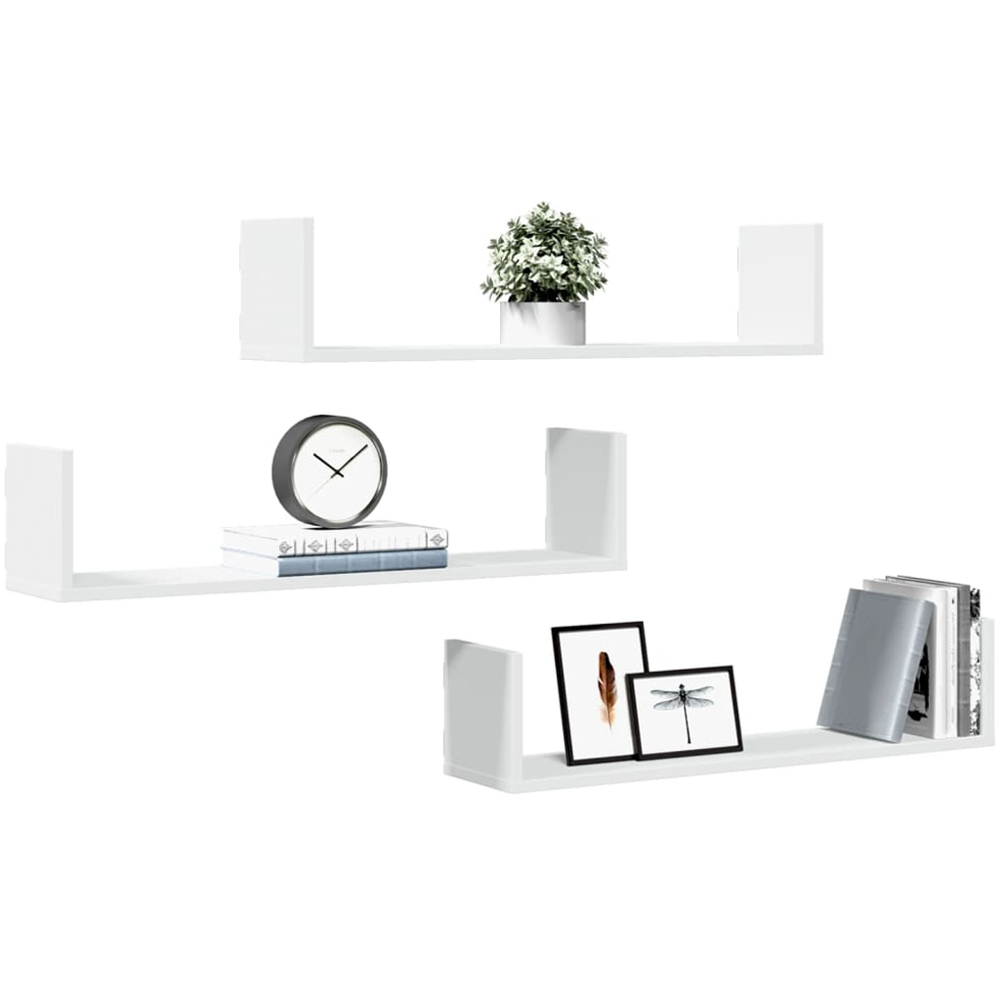 vidaXL 80cm Set of 3 White Floating Wall Shelf Image 2
