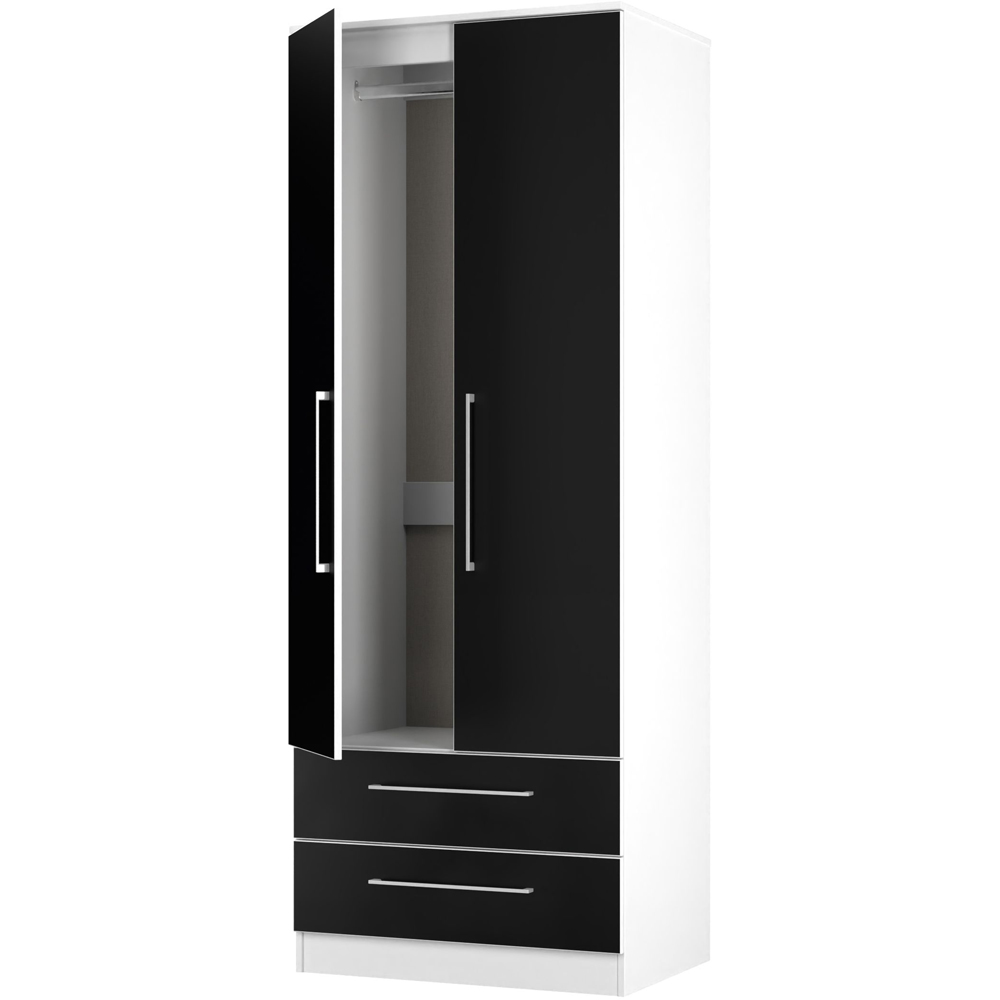 Crowndale Worcester 2 Door 2 Drawer Matt Black and White Tall Wardrobe Ready Assembled Image 4