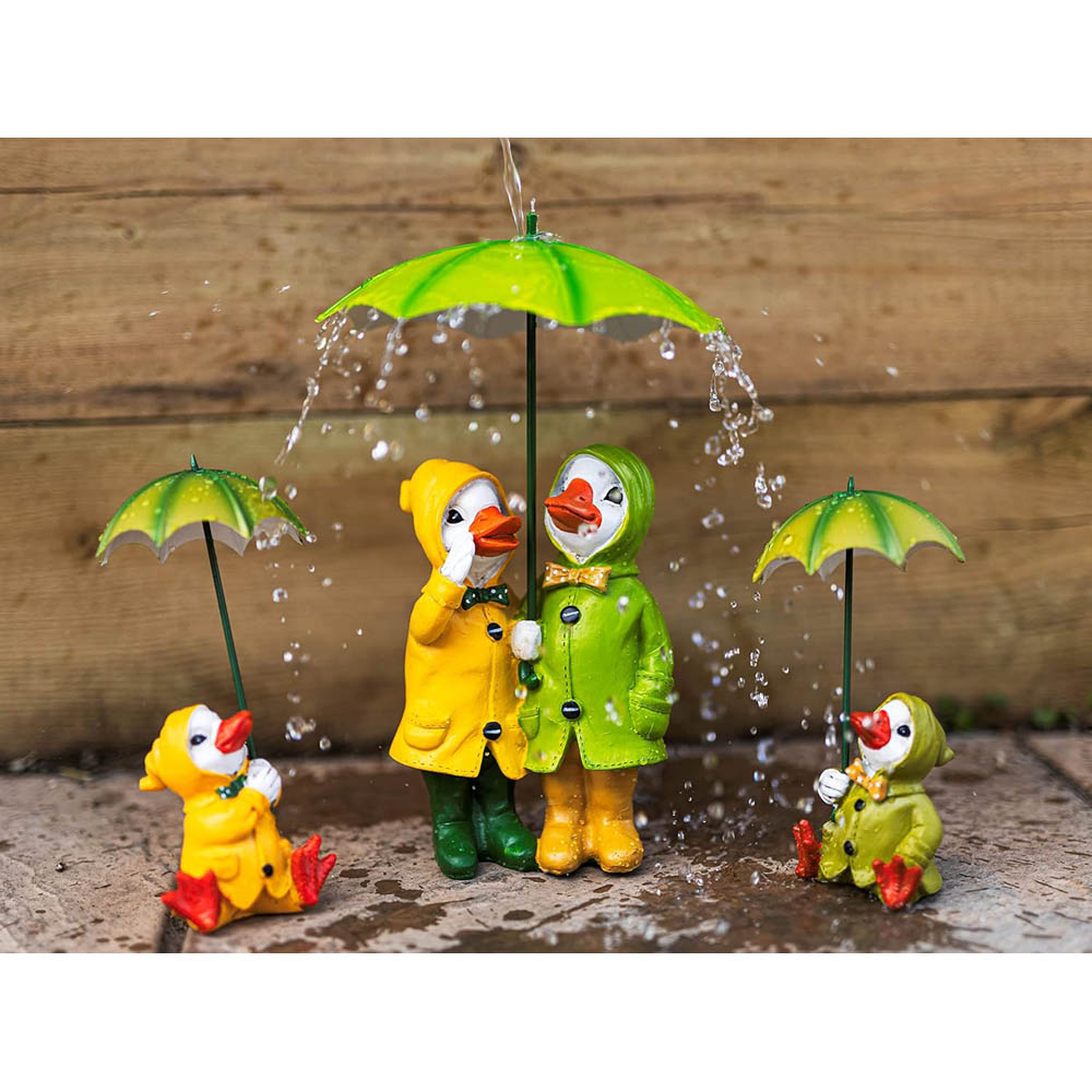 Marco Paul Duck Couple with Umbrella and 2 Sitting Duck Garden Ornament Image 2