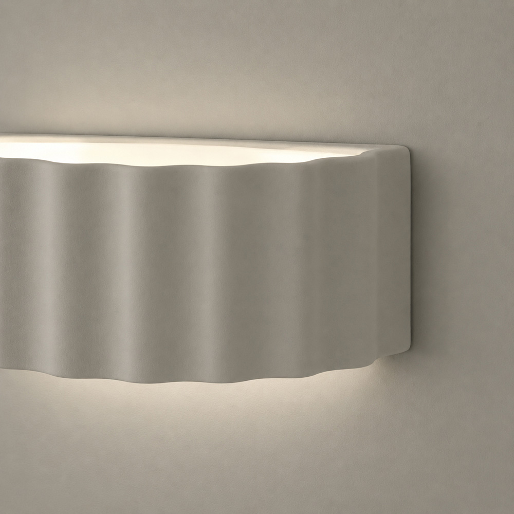 ValueLights Pablo Moss Green Ribbed Ceramic Flush Wall Light with Bulb Image 4