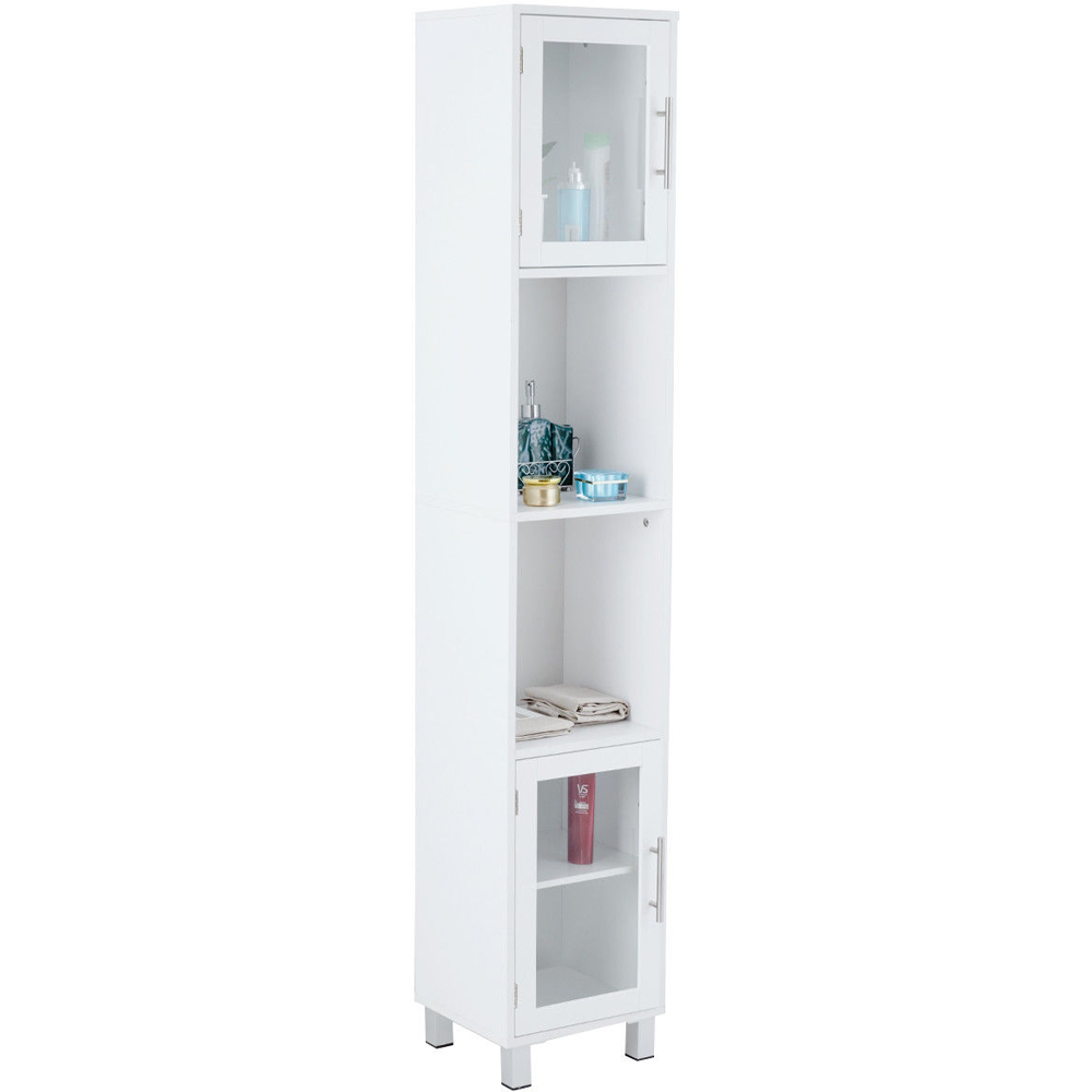 Costway 2 Door 2 Shelf White Wooden Slim Bathroom Cabinet Image 4