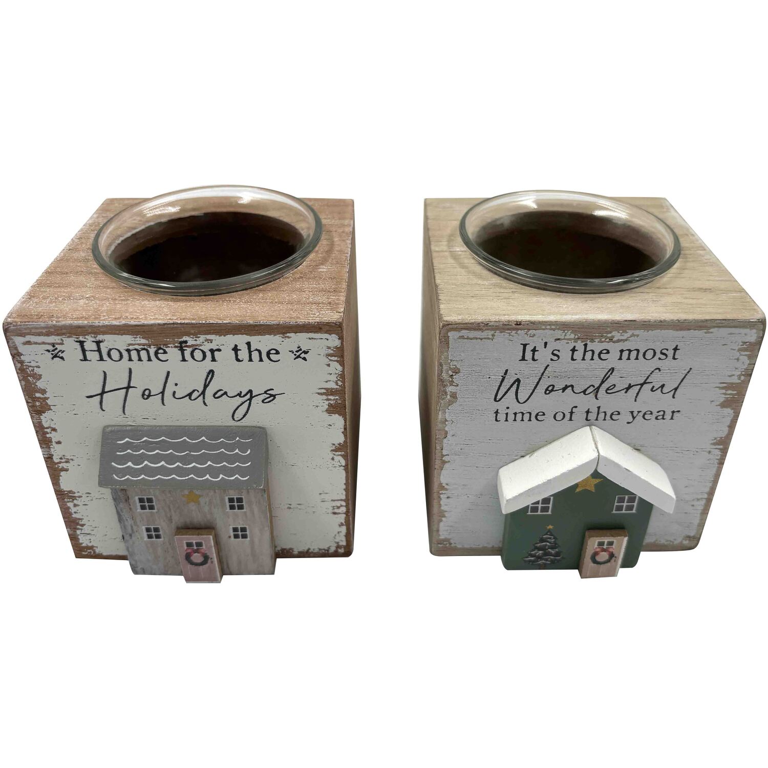 Cosy Home Christmas Wooden Candle Holder - Neutral Image 3