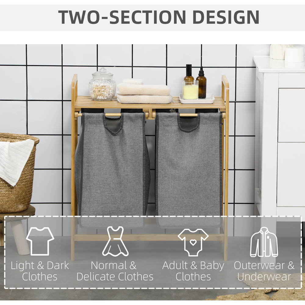 Portland Grey Bamboo Laundry Hamper with Top Shelf Image 6