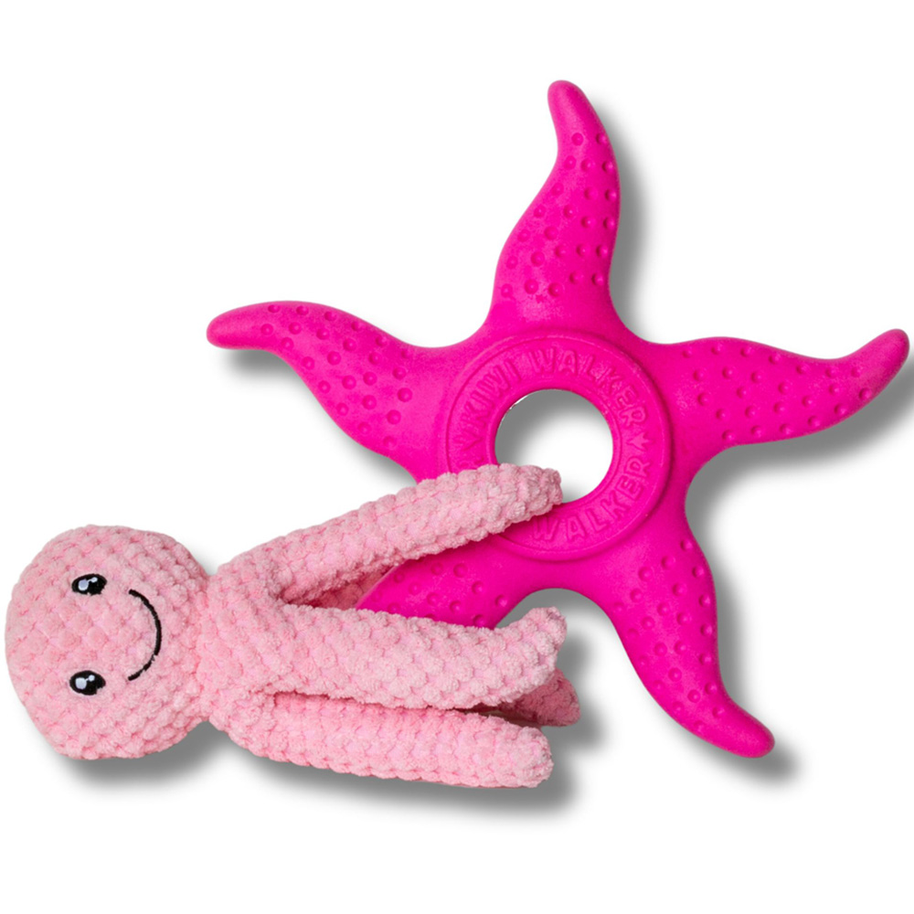 Kiwi Walker Lets Play Pink Octopus and Starfish Dog Toy Image 3