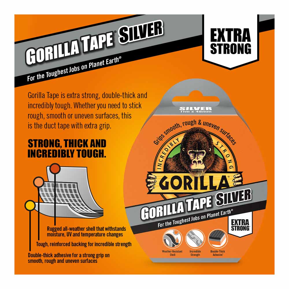 Gorilla Silver Tape 11m x 48mm Image 2