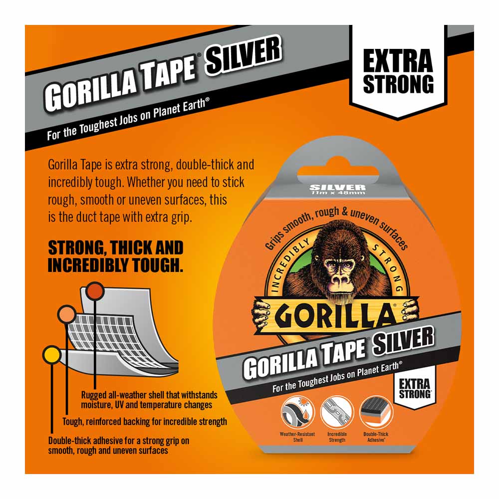 Gorilla Tape Silver 11m Wilko