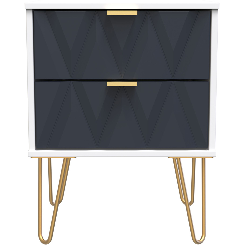 Crowndale Diamond 2 Drawer Matt Indigo and White Bedside Table Image 3