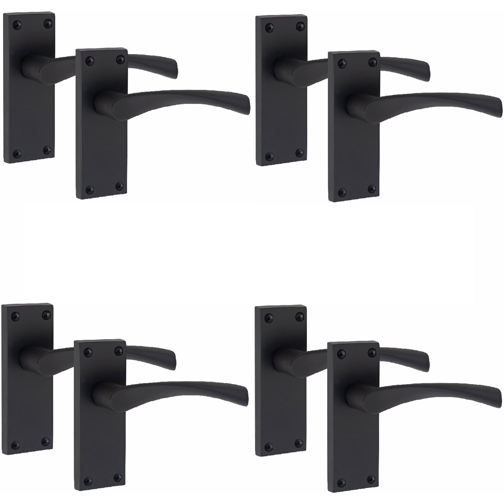 Golden Grace Matt Black Victorian Scroll Astrid Door Handle Set 4 Pack Image 1