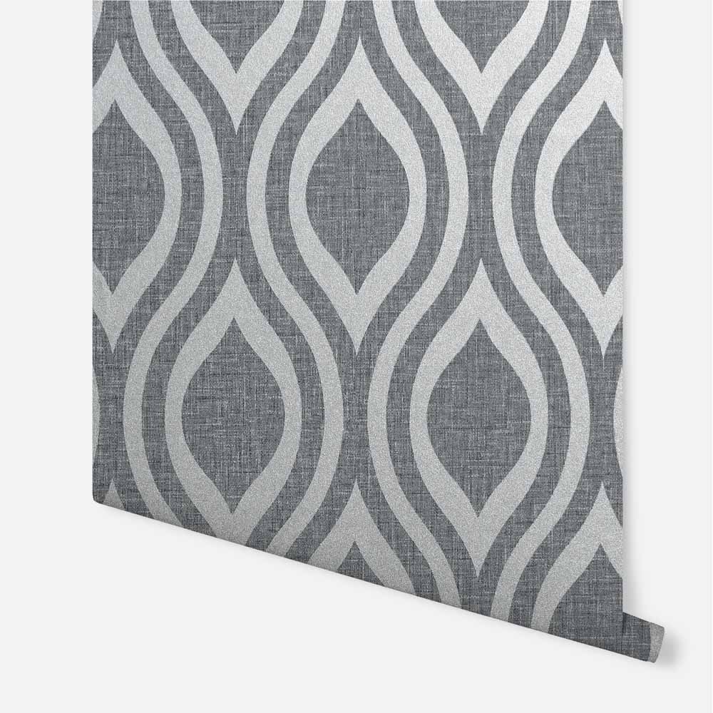 Arthouse Peel & Stick Luxe Ogee Gunmetal Silver Wallpaper Arthouse Peel & Stick Luxe Ogee Gunmetal Silver Wallpaper