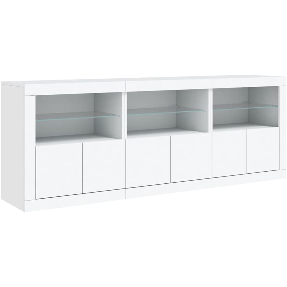 vidaXL 2 Door 2 Shelf White LED Sideboard Set of 3 Image 4