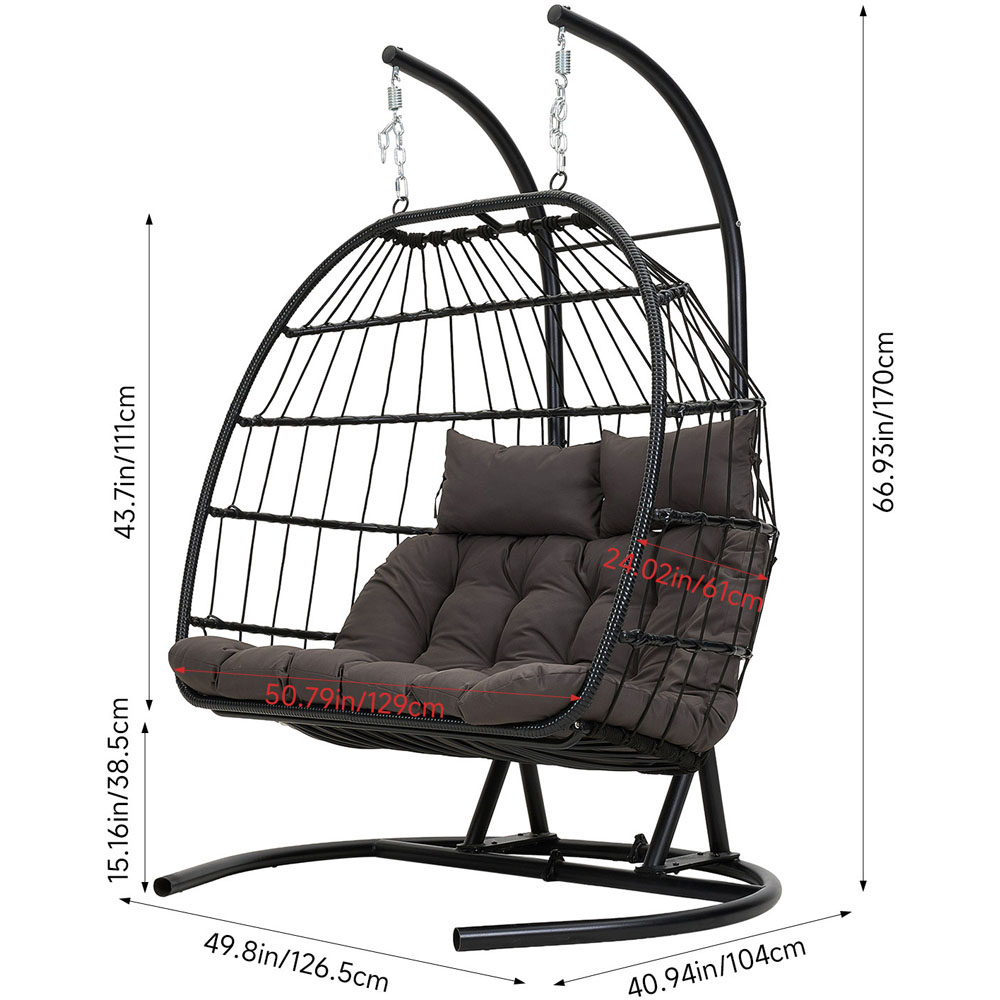 Living and Home 2 Seater Swing Egg Chair with Metal U-Shape Stand and Cushion Image 9