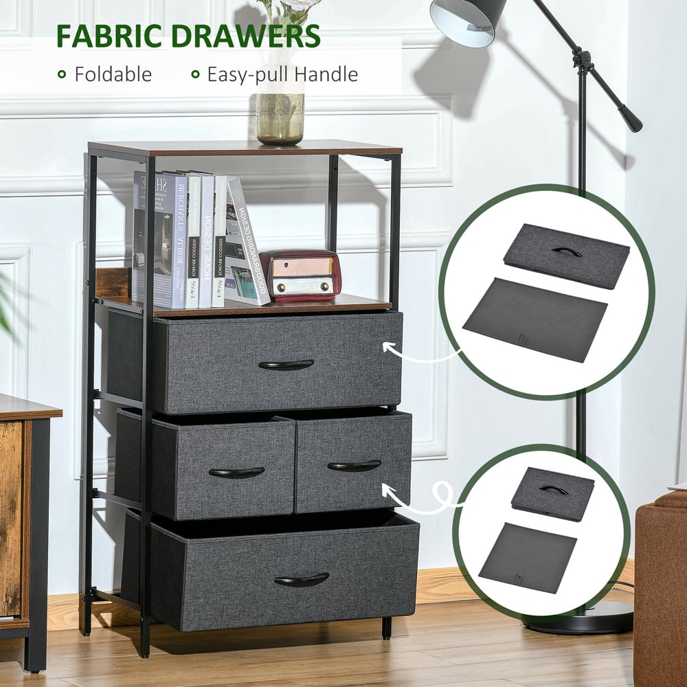Portland 4 Drawer Black and Wood Effect Chest of Drawers Image 6